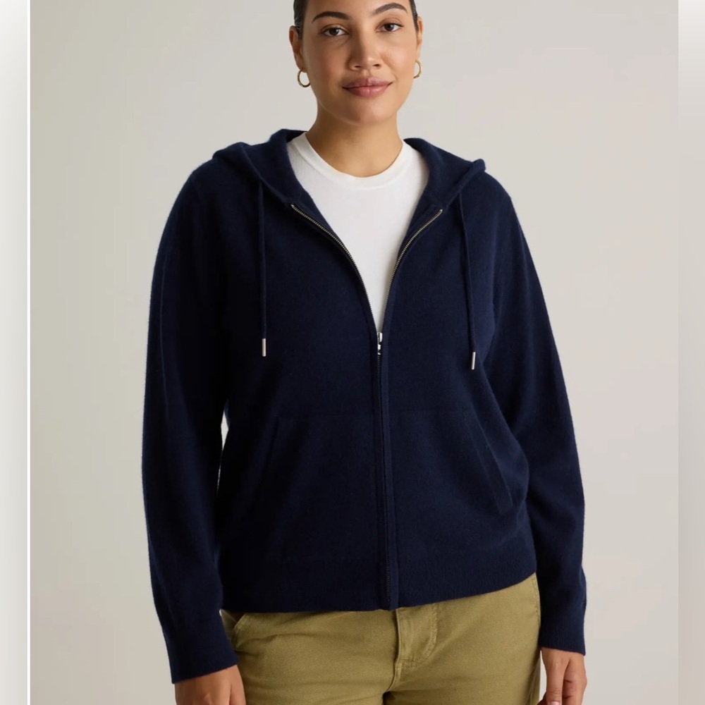Quince Mongolian Cashmere Navy Blue Women's Zip Up Hoodie